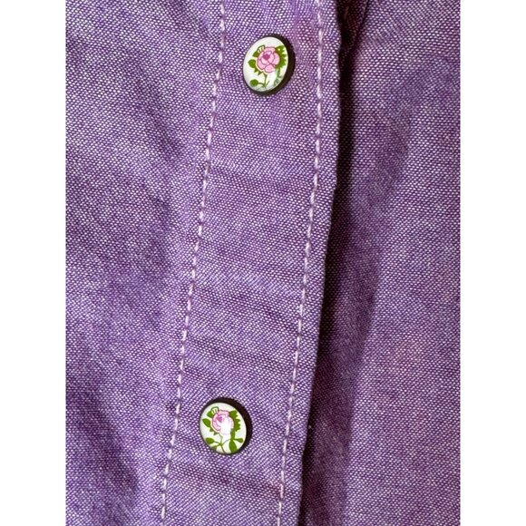 Bit & Bridle Shirt Women Large Purple Collared Floral Button Down Equestrian - Picture 7 of 11